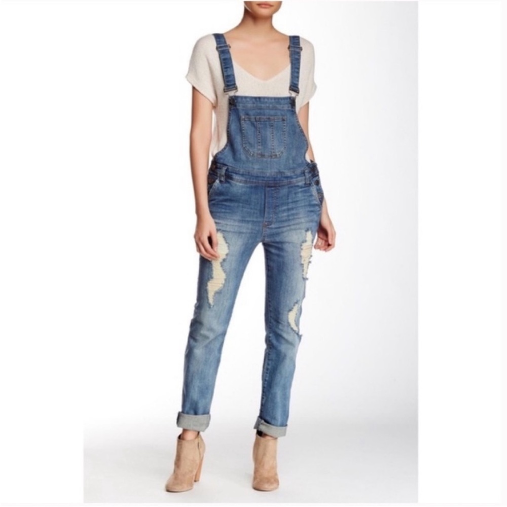 Kut From The Kloth Emma Overalls - Distressed Denim Overalls